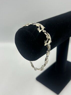Vintage 8.5 Sterling Silver .925 Leaping Dolphins Link Charm Bracelet